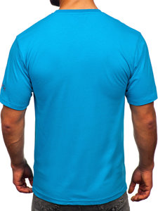 Türkizkék színű férfi pamut póló mintával Bolf 14739