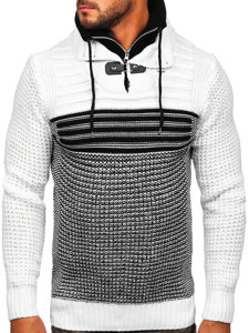 Vastag állógalléros férfi pulóver fekete-fehér színben Bolf 2026