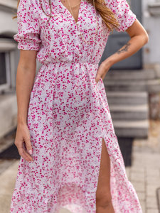 Virágmintás női ruha rózsaszín színben Bolf A450